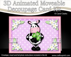 3D Milly Moo's Good Luck Clover Animated Moveable Decoupage