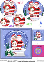Xmas Santa N Mrs Claws Snowglobe Circle Pyramage Topper