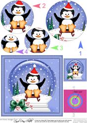 Xmas Sledging Penguin Snowglobe Circle Pyramage Topper