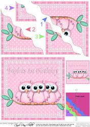Triplets 1st Birthday Owls Wavy Corner Stacker