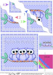 Triplets 1st Birthday Owls Wavy Corner Stacker