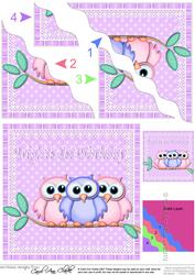 Triplets 1st Birthday Owls Wavy Corner Stacker