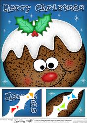 8 x 8 Xmas Pudding Fun Novelty Scalloped Corner Topper
