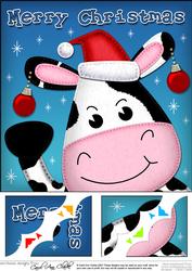 8 x 8 Xmas Milly Moo Cow Fun Novelty Scalloped Corner Topper