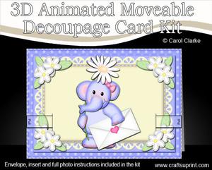 3D Lola Elephant's Letter Animated Moveable Decoupage Card