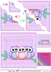 Triplets 2nd Birthday Owls Wavy Corner Stacker