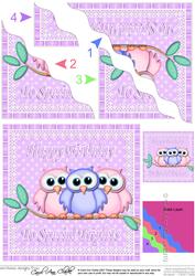Special Triplets Birthday Owls Wavy Corner Stacker
