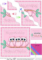 Special Triplets Birthday Owls Wavy Corner Stacker