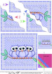Special Triplets Birthday Owls Wavy Corner Stacker