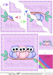 Special Triplets Birthday Owls Wavy Corner Stacker