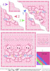 Triplets 2nd Birthday Elephants Wavy Corner Stacker