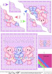 Triplets 2nd Birthday Elephants Wavy Corner Stacker