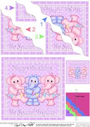 Special Triplets Birthday Elephants Wavy Corner Stacker