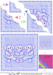 Special Triplets Birthday Elephants Wavy Corner Stacker