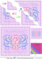 Special Triplets Birthday Elephants Wavy Corner Stacker