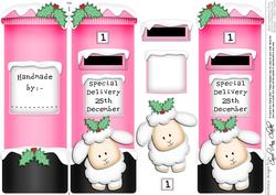 Xmas Cute Lamb Postbox Shaped Card N 3D Decoupage