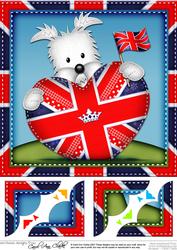 8x8 Westie Dog's Union Jack Flag Heart Scalloped Topper
