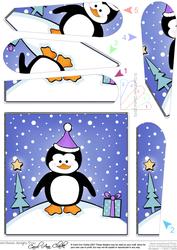 Cute Xmas Penguin Quick Card with Fan Pyramage Topper