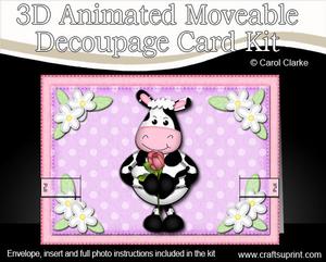 3D Milly Moo Cow's Rose Animated Moveable Decoupage Card Kit