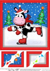 8 x 8 Xmas Skating Milly Moo Cow Scalloped Corner Topper