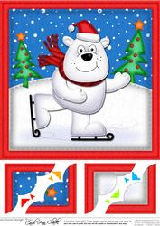 8 x 8 Xmas Skating Ben Polar Bear Scalloped Corner Topper