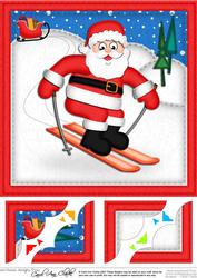 8 x 8 Xmas Skiing Santa Scalloped Corner Topper