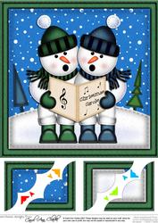8 x 8 Xmas Singing Snowmen Scalloped Corner Topper