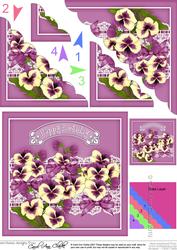 Birthday Pansies N Lace Scallop Corner Side Stacker Topper