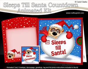 3D Xmas Meerkat Sleeps Till Santa Countdown Moveable Card