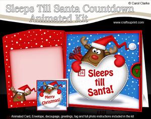 3D Xmas Rudolph Sleeps Till Santa Countdown Moveable Card
