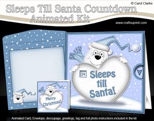 3D Xmas Polar Bear Sleeps Till Santa Countdown Moveable Card