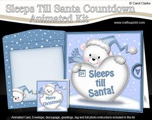 3D Xmas Teddy Bear Sleeps Till Santa Countdown Moveable Card