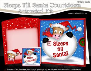 3D Xmas Horse Sleeps Till Santa Countdown Moveable Card