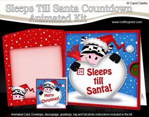 3D Xmas Zebra Sleeps Till Santa Countdown Moveable Card