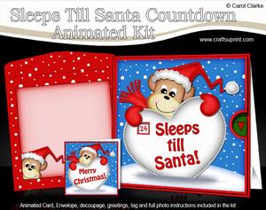 3D Xmas Monkey Sleeps Till Santa Countdown Moveable Card