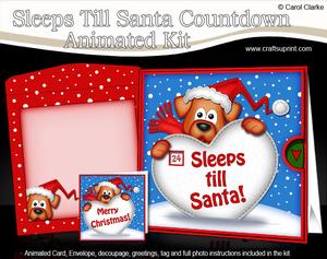 3D Xmas Rusty Dog Sleeps Till Santa Countdown Moveable Card