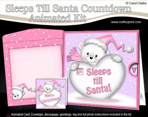 3D Xmas Teddy Sleeps Till Santa Countdown Moveable Card