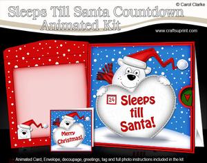 3D Xmas Polar Bear Sleeps Till Santa Countdown Moveable Card