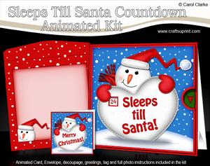 3D Xmas Snowman Sleeps Till Santa Countdown Moveable Card