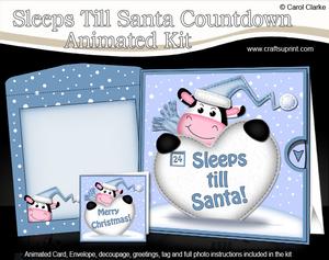 3D Xmas Milly Moo Sleeps Till Santa Countdown Moveable Card