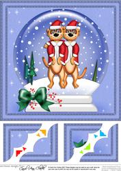 8 x 8 Xmas Meerkats Snowglobe Scalloped Corner