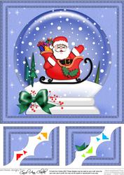 8 x 8 Xmas Santa N Sleigh Snowglobe Scalloped Corner