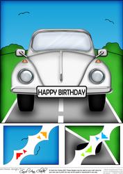 8 x 8 Fun Beetle Car Scalloped Corner Topper