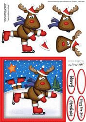 Xmas Skating Rudolph Quick Card N 3D Decoupage