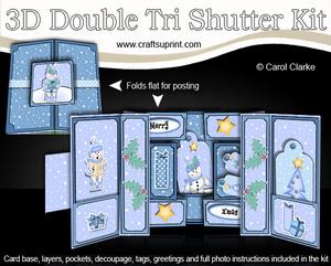 3D Xmas Snowman Double Tri Shutter Card Kit