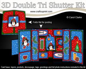 3D Xmas Penguin Double Tri Shutter Card Kit