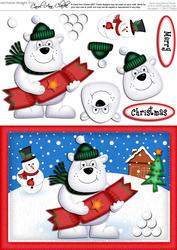 A5 Xmas Ben Polar Bear's Cracker Quick Card N 3D Decoupage