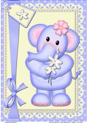 A4 Lola Elephant's Flowers Card Topper