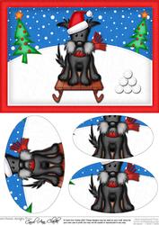 A5 Xmas Sledging Hamish Dog Oval Pyramage Topper