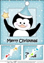 8 x 8 Christmas Penguin Scalloped Corner Topper